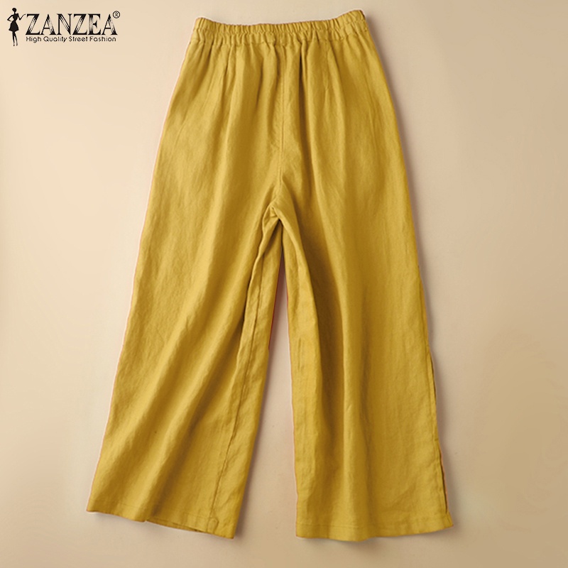 Quần ZANZEA ống rộng màu trơn có túi thời trang cá tính cho nữ