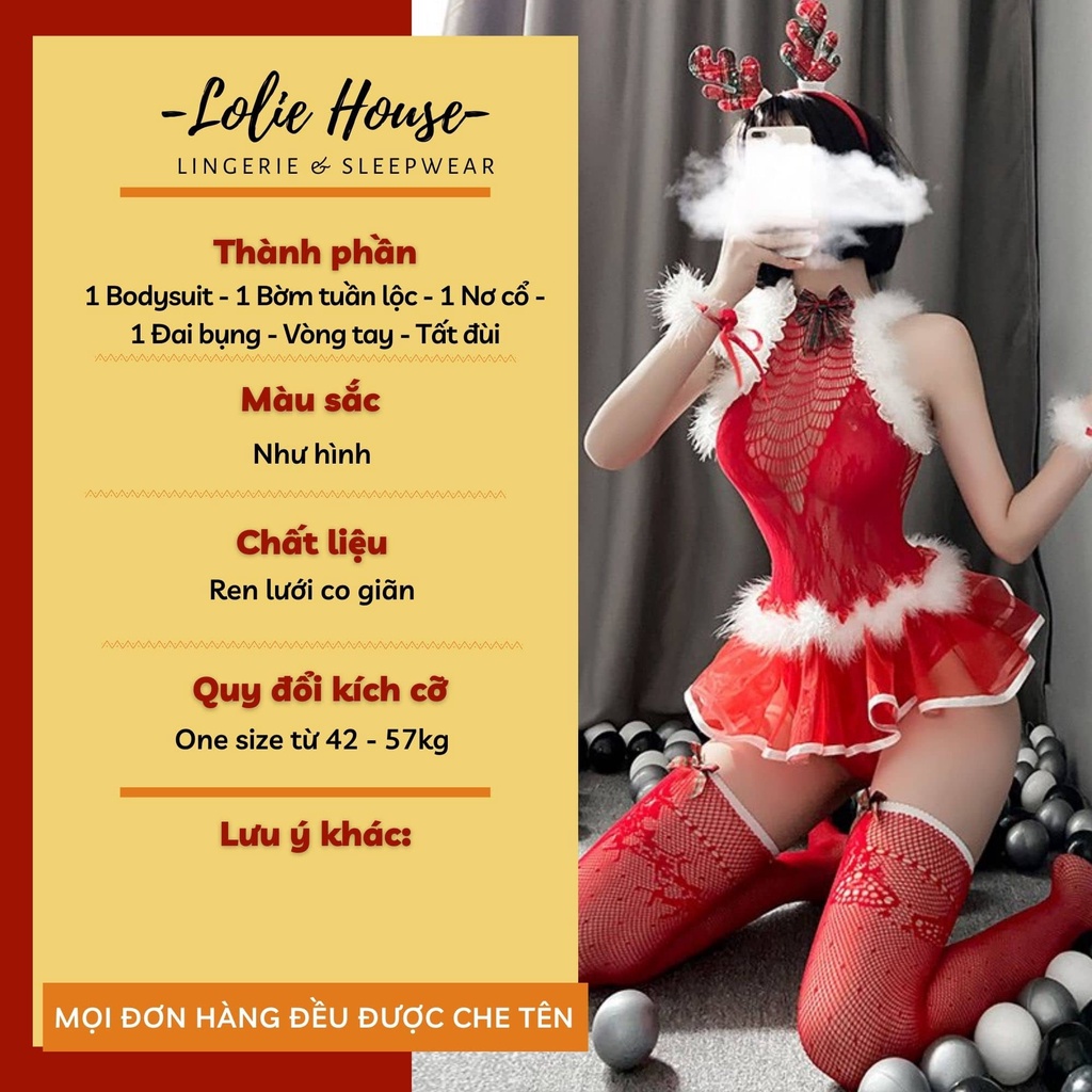 Cosplay noel giáng sinh sexy gợi cảm gồm bodysuit ren lưới đầy đủ phụ kiện LOLIE HOUSE - BS6