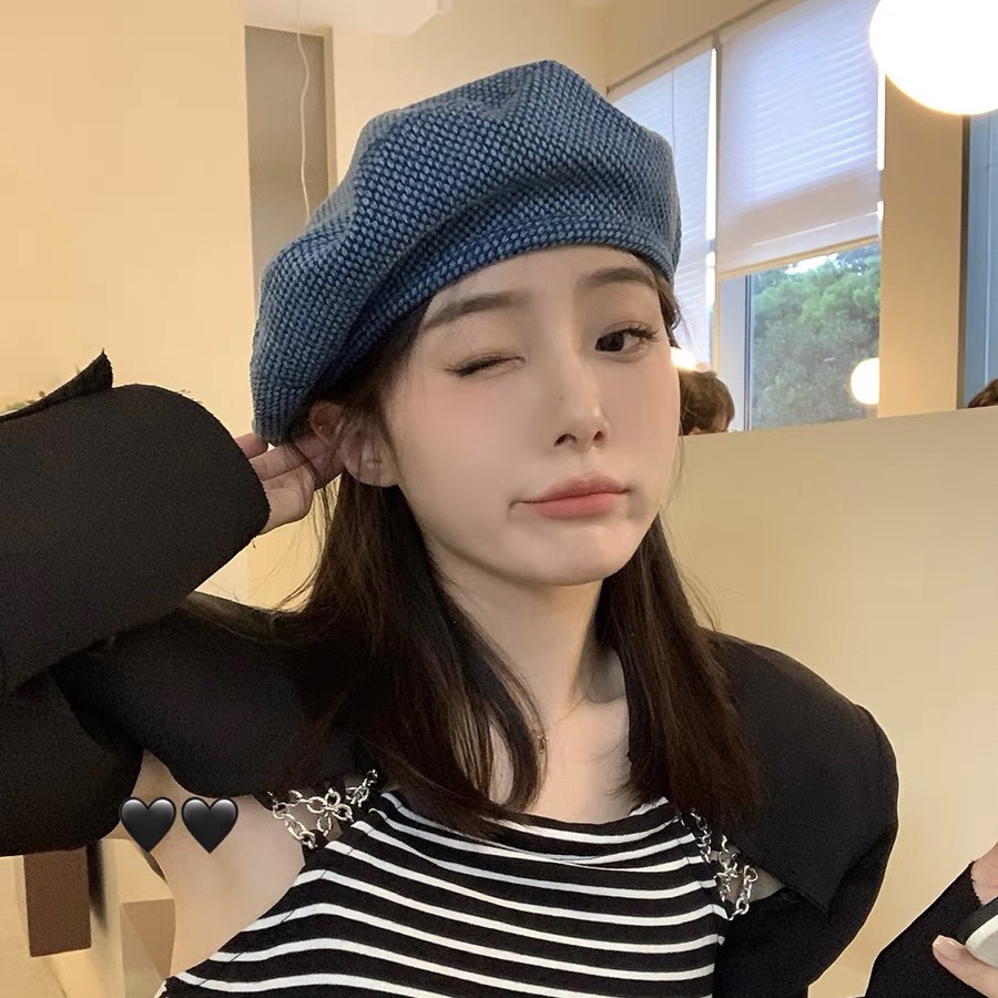 Mũ beret denim Mg STUDIO màu xanh dương