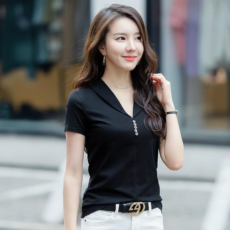 TH6921 - Áo thun nữ cổ bẻ hàng nhập - giá 340k