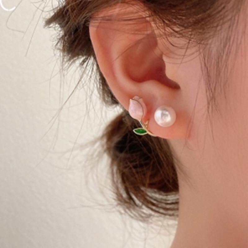 Bông Tai Mạ Bạc 925 Hình Hoa Tulip Đính Ngọc Trai Phong Cách Hàn Quốc Mới 2022