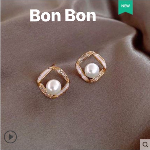 Bông Tai Khuyên Tai Nữ Vuông Kết Bẹt Nhỏ Trắng Dễ Thương , Bonbon Phụ Kiện Thời Trang (6)