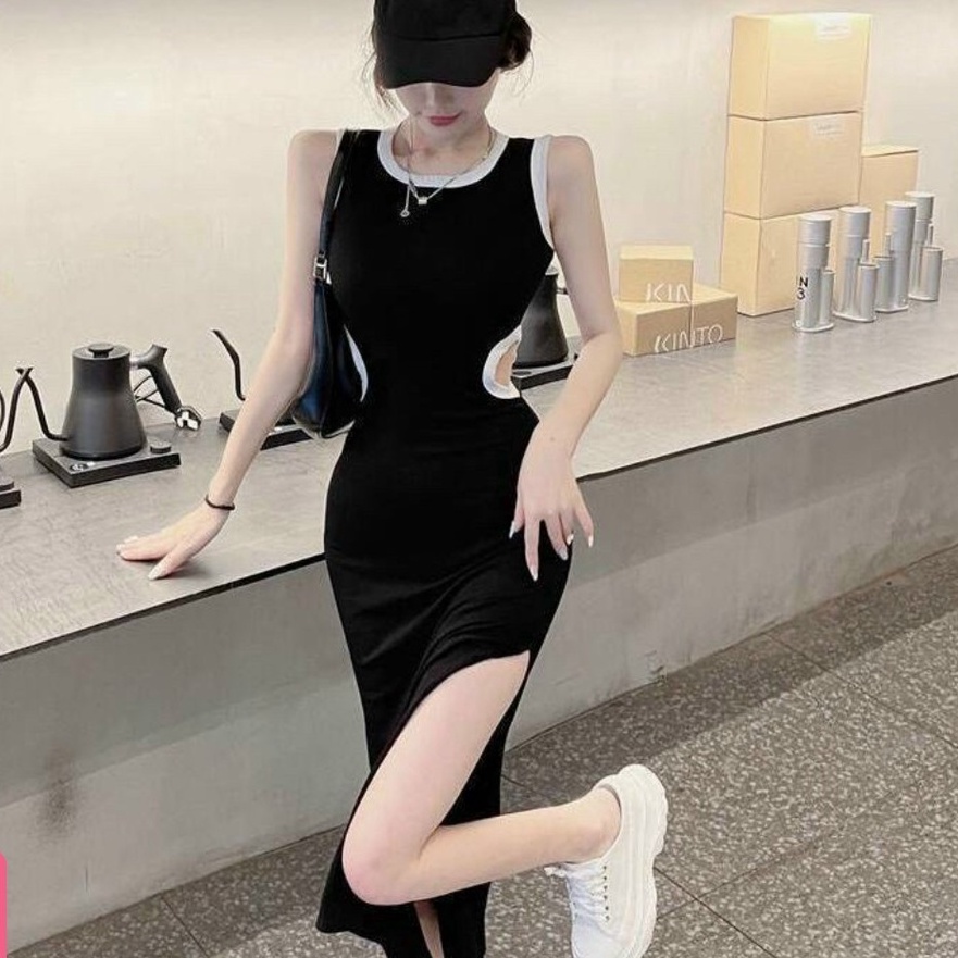 Đầm ôm body khoét eo xẻ tà phối viền đầm váy nữ cực xinh cho nàng đi chơi dự tiệc cực tôn dáng