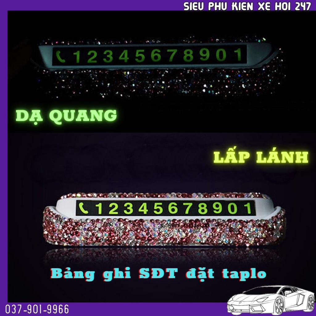 Bảng ghi số điện thoại gắn taplo xe ô tô khi dừng đỗ đính đá lấp lánh decor xe hơi