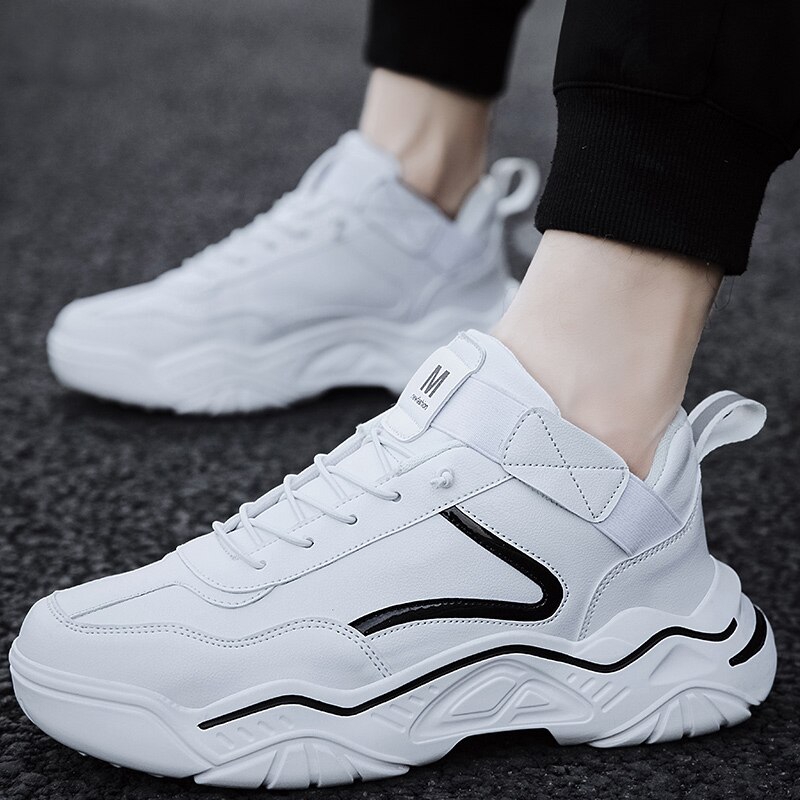 Giày thể thao đế dày tăng chiều cao cao vải da chống thấm nước thời trang 2021 cho nam có size lớn 39-45