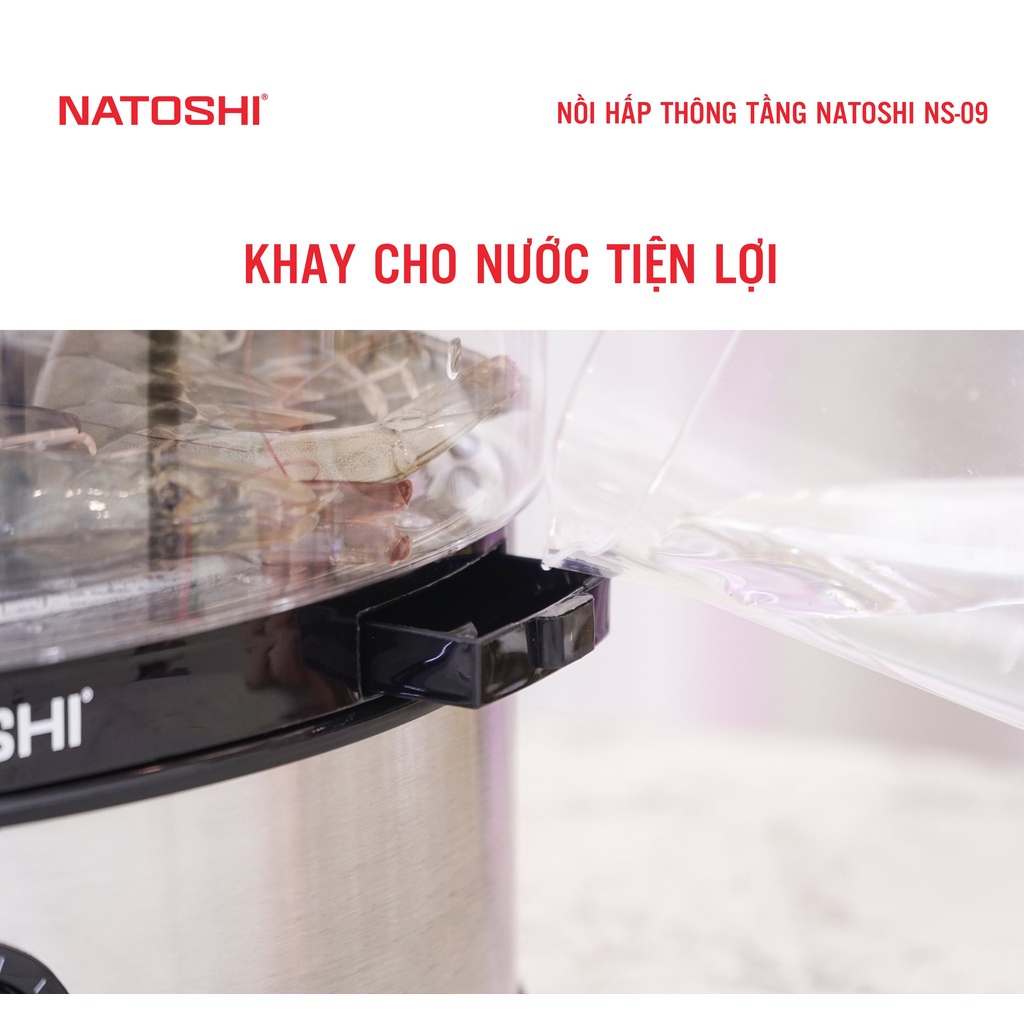 Nồi hấp điện thông tầng Natoshi NS-09, Nồi hấp 3 tầng công nghệ Nhật Bản, hấp nhanh mọi món ăn, giữ trọn dưỡng chất