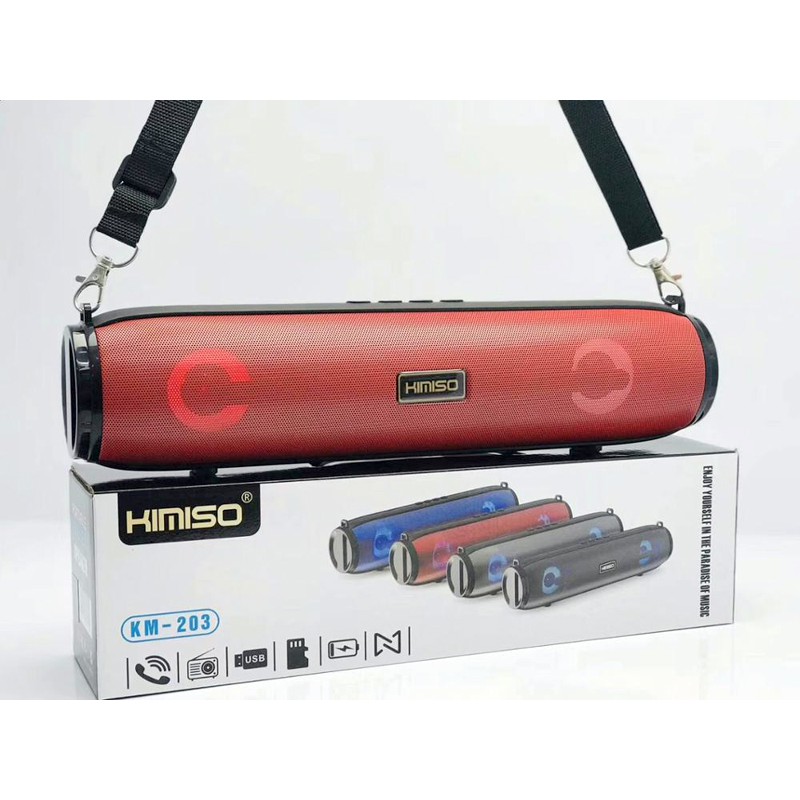 Loa bluetooth stereo KIMISO KM-203 TWS kết nối cùng lúc 2 loa - có đèn led và dây đeo (nhiều màu)