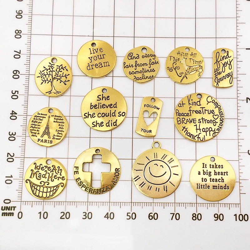 Set 20 mặt vòng cổ hợp kim mạ vàng / bạc khắc chữ tiếng anh cổ điển sang trọng