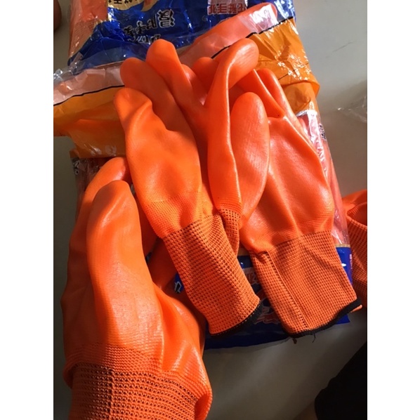 Gang tay bảo hộ lao động, gang tay phủ sơn 2 mặt màu cam loại dày