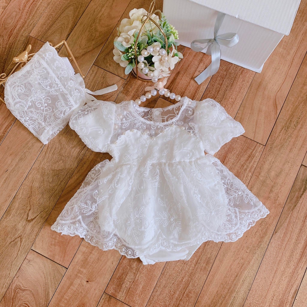BODY VÁY REN CỔ TIM KÈM MŨ 4-11 KG,BODY VÁY ĐẦY THÁNG ,THÔI NÔI DỰ TIỆC CHO BÉ GÁI