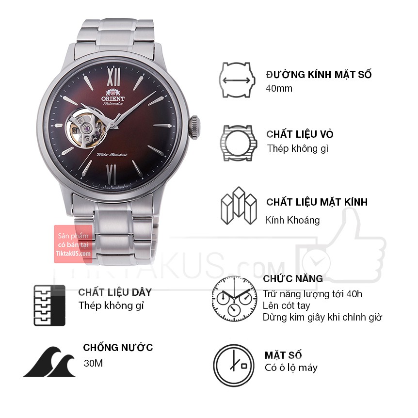 Đồng hồ đeo tay nam dây kim loại Orient Automatic Bambino Helios RA-AG0027Y10B