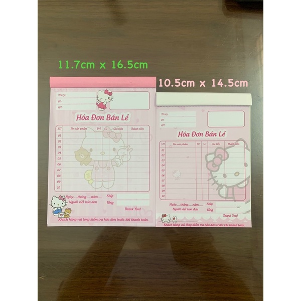 Hoá Đơn Bán Lẻ Cute size 11.7x16.5cm-100 tờ/1 cuốn, Giấy dày Fo70