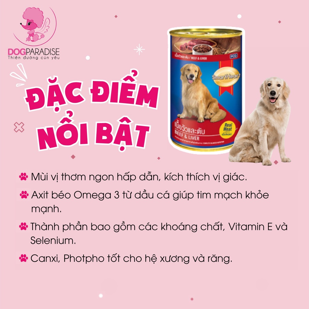 Pate cho chó Smartheart cung cấp dinh dưỡng vị bò và gan lon 400g - Dog Paradise