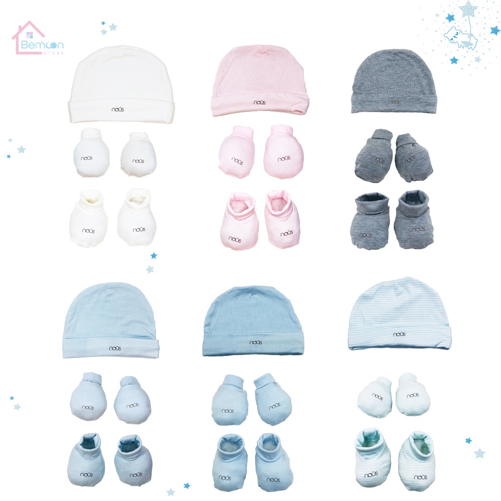 [FULL] Phụ kiện sơ sinh Nous - 1 đôi bao tay bao chân / 1 mũ sơ sinh Nous (newborn / sơ sinh / NB)