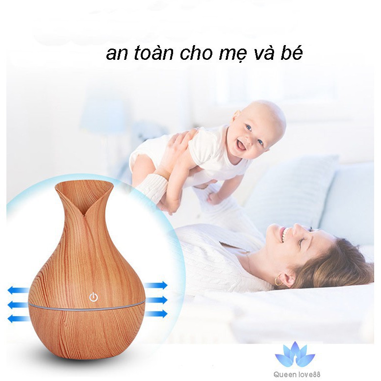 Máy Phun Sương Tạo Độ Ẩm, Khuếch Tán Tinh Dầu Vân Gỗ Cổ Cao Tặng Kèm Tinh Dầu Xông Phòng Thiên Nhiên