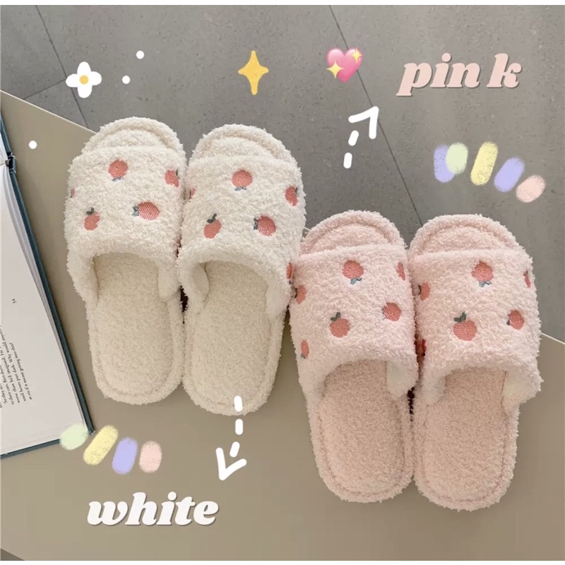 Dép bông đi trong nhà mùa đông thêu trái dâu 🍓 siu cute