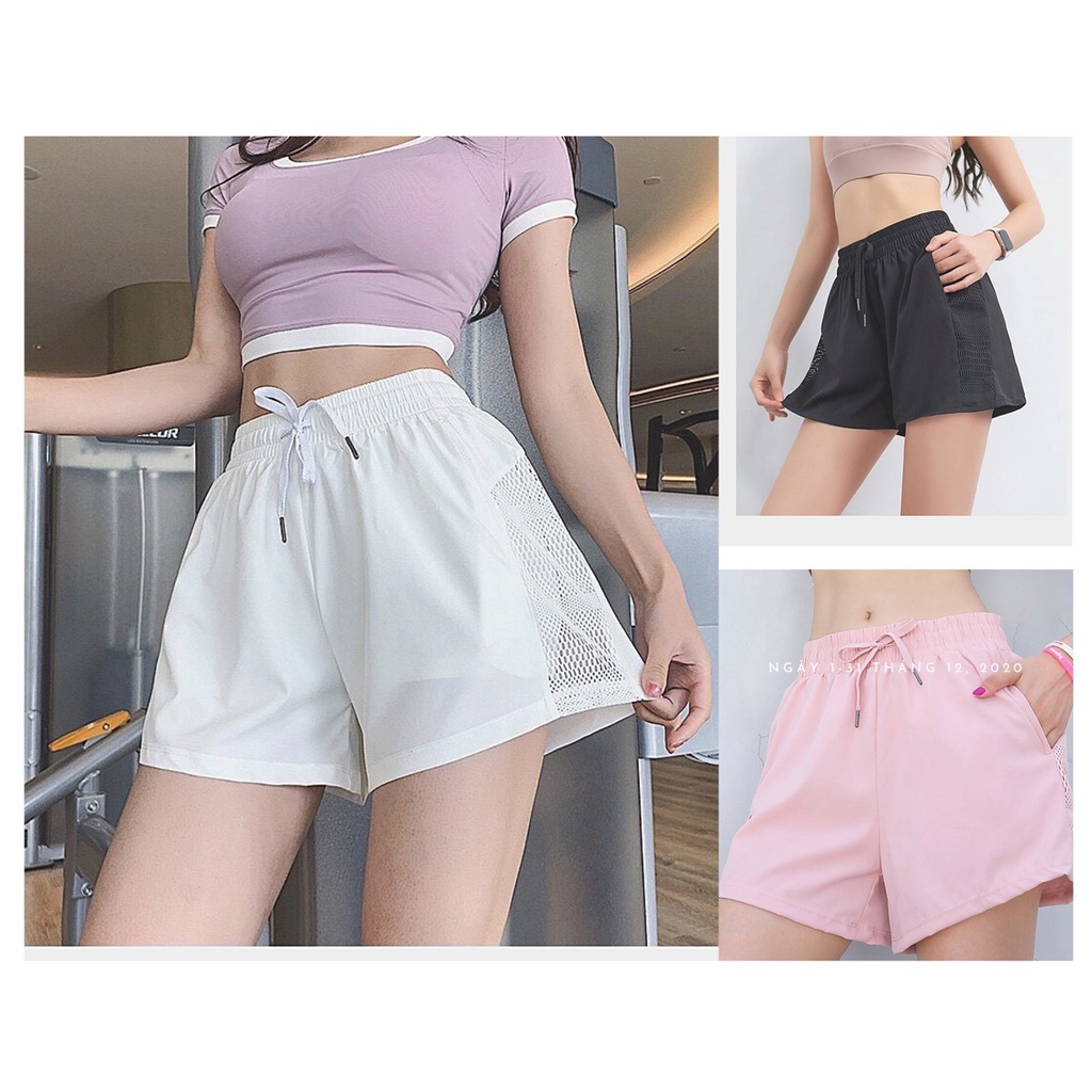 Quần đùi tập gym yoga thể thao erobic, đồ tập nữ, quần short 2 lớp chất mềm mịn