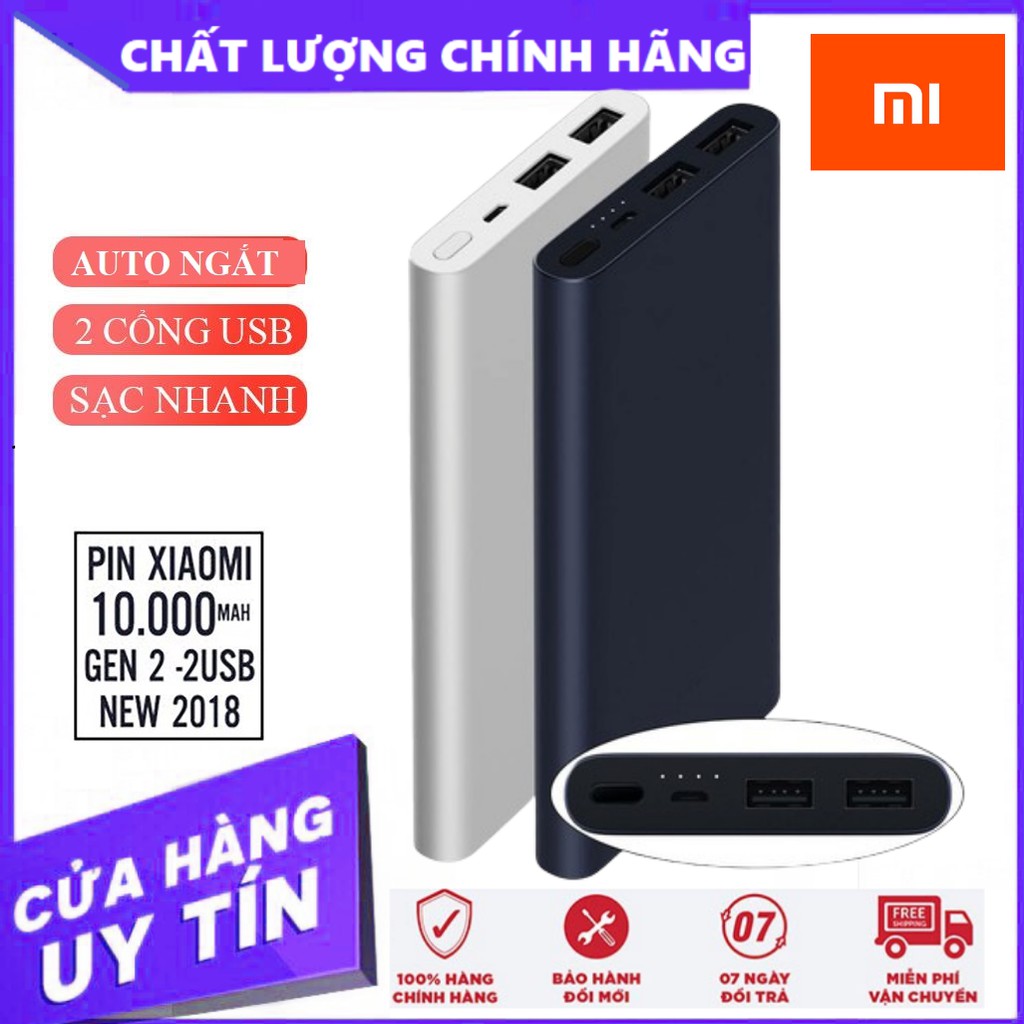 Pin dự phòng Xiaomi 10.000mAh Gen 2, 2 cổng USB - Chính Hãng Xiaomi