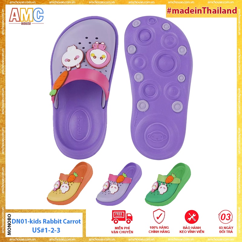 Sục nhựa bé trai bé gái Thái Lan Thỏ và Cà Rốt siêu êm MONOBO - DN01 kids Rabbit Carrot