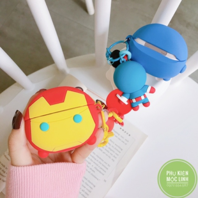 Tặng kèm móc - Case Airpod 1 2 Pro | Pro 2 2022 Siêu nhân A + Người sắtVỏ bao AirPods silicon đựng tai nghe không dâ
