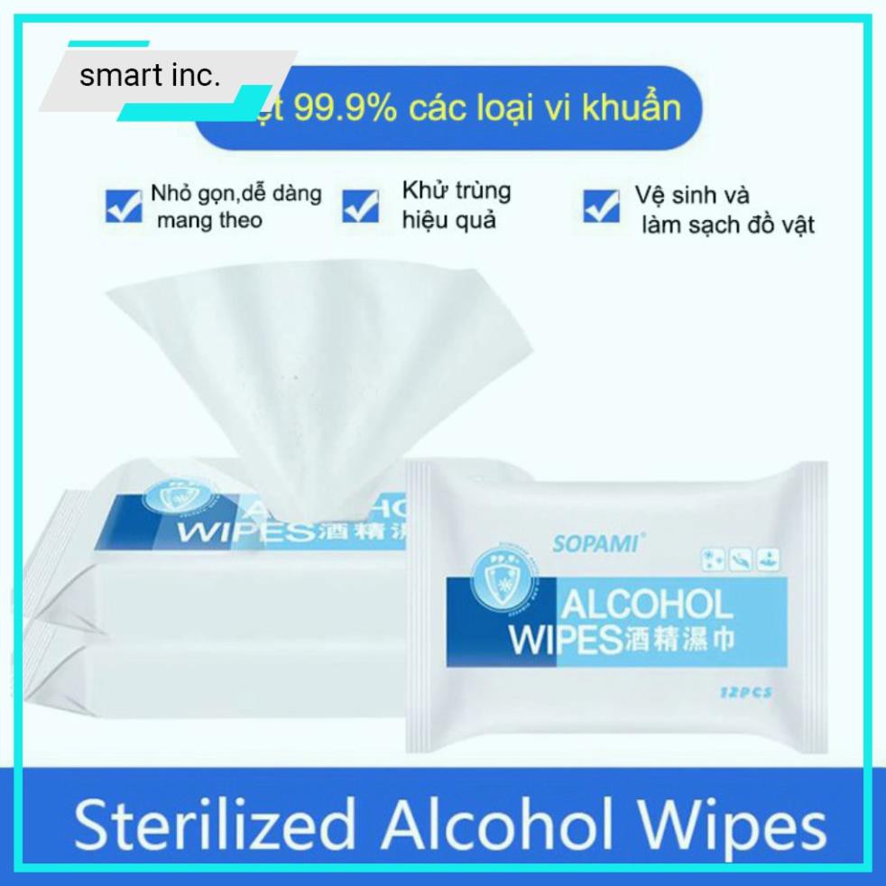 Khăn Giấy Ướt Lau Tay Có Cồn Diệt Khuẩn Alcohol Wipes Khăn Giấy Lau Bếp 1 Bịch 12 Tờ Kháng Khuẩn Đa Năng