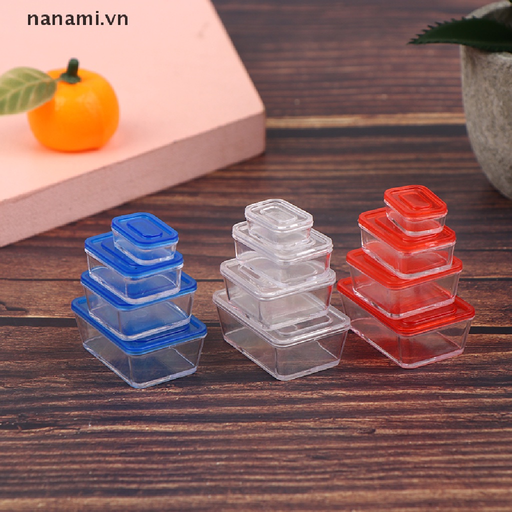 Set 4 Hộp Đựng Cơm Trưa Mini Tỉ Lệ 1 / 12 Dùng Trang Trí Nhà Búp Bê