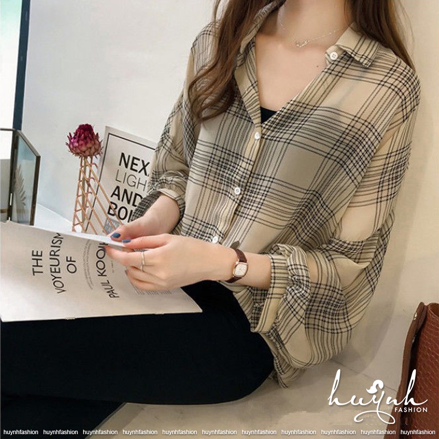 Áo sơ mi form rộng nữ, sơ mi công sở tay phồng voan mỏng - SM04A