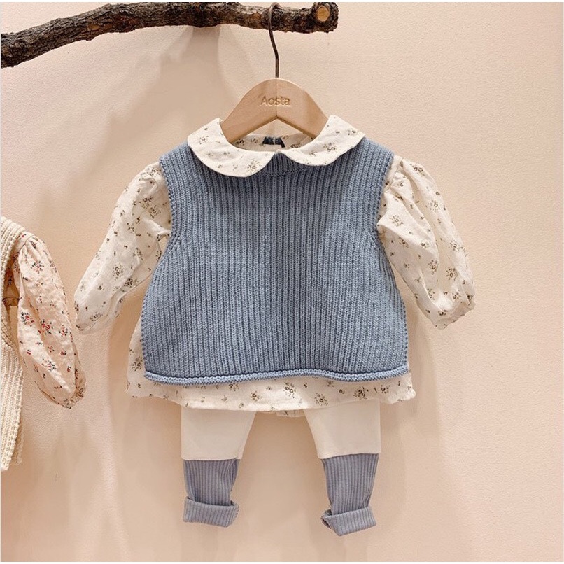 Áo Sweater Dệt Kim Sát Nách Cổ Tròn Thiết Kế Đơn Giản Cho Bé