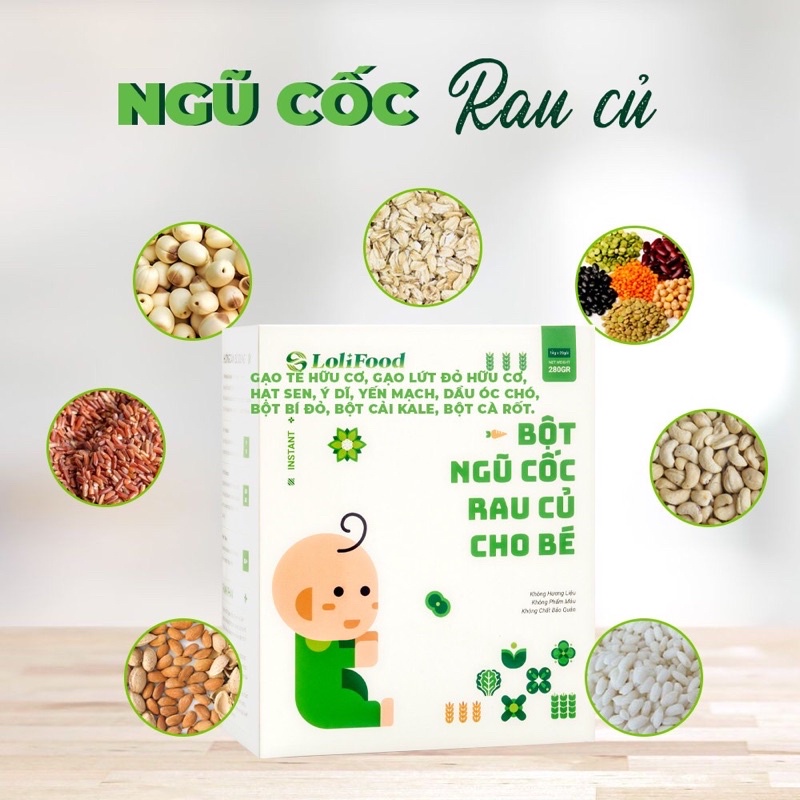 Bột Ăn Dặm Ngũ Cốc Rau Củ Cho Bé Từ 6 Tháng Tuổi Trở Lên | Lolifood (Hộp 20 gói)