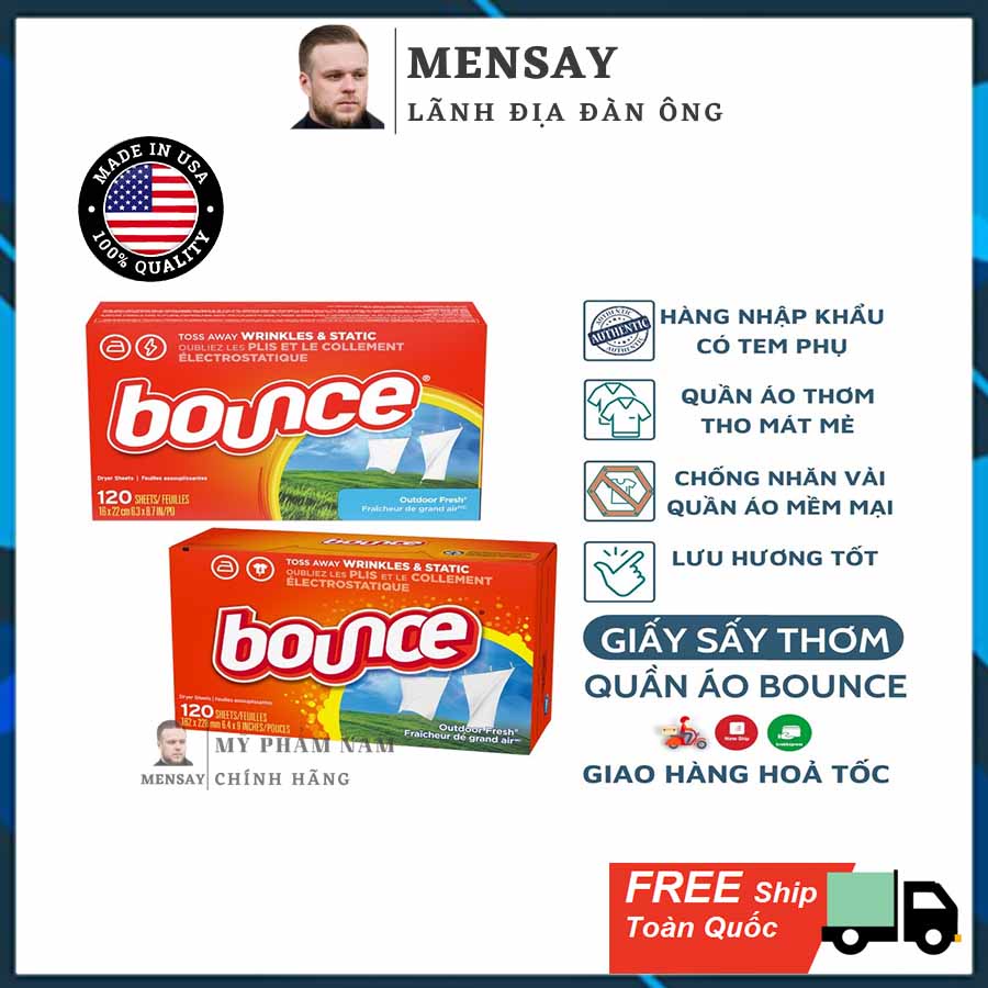 Giấy thơm quần áo Bounce Sheets Outdoor Fresh 80/120 tờ - hàng nhập khẩu Mỹ