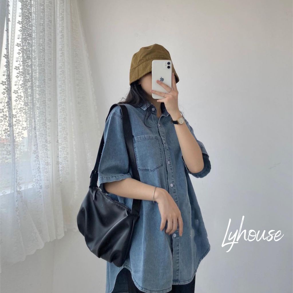 Áo Sơ Mi Nữ form rộng màu xanh nhạt đẹp ngắn tay ulzzang vintage hàn quốc cao cấp trơn