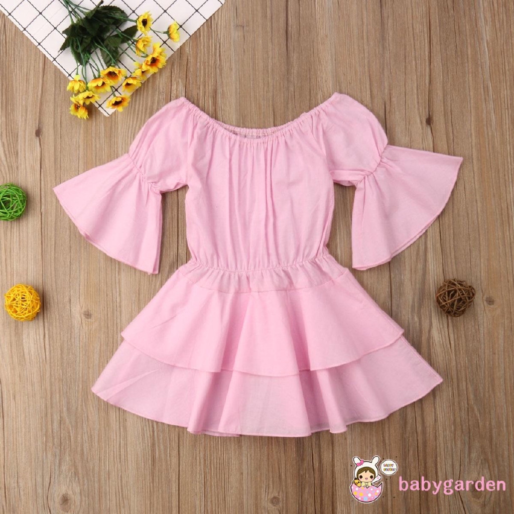 Đầm trễ vai chất liệu tulle cho bé gái