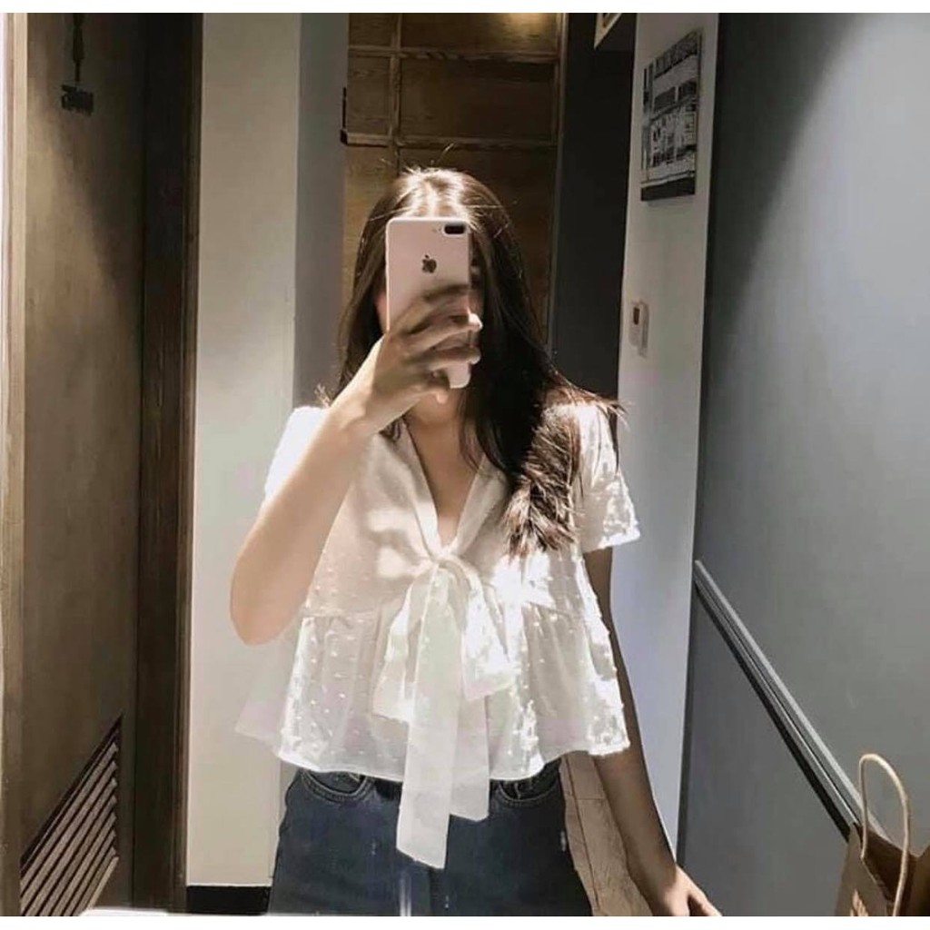 Áo Baby Doll nữ, kiểu dáng thắt nơ chất đẹp phong cách ULZZANG