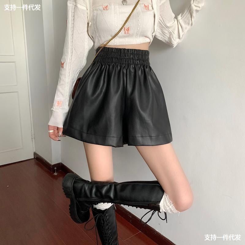 Quần short da cạp chun bản to 2 màu đen/ nâu