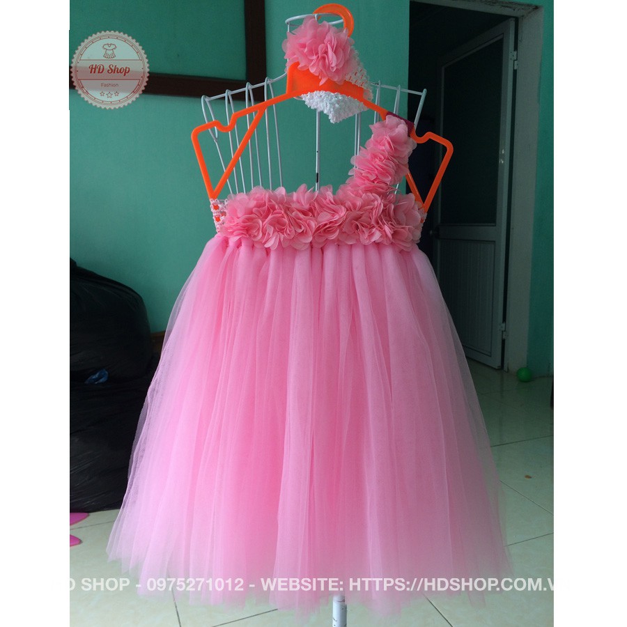 Váy công chúa cho bé thôi nôi - váy hồng phấn hoa dải cho bé