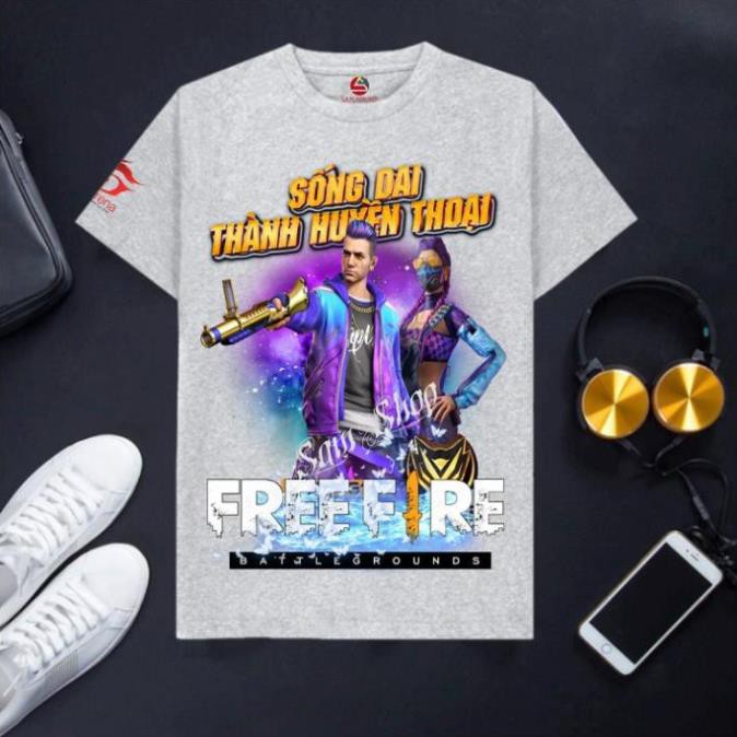 [12kg-90kg] Áo thun Free Fire cổ tròn cotton màu ghi xám - Kelly + Meguie