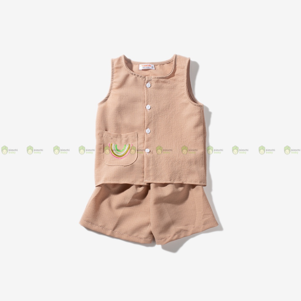 Set Bộ Sát Nách Cho Bé Vải Đũi Xốp Túi Trước Cầu Vồng, Bộ Đồ 3 Lỗ Cho Bé Mặc Đi Chơi CK16