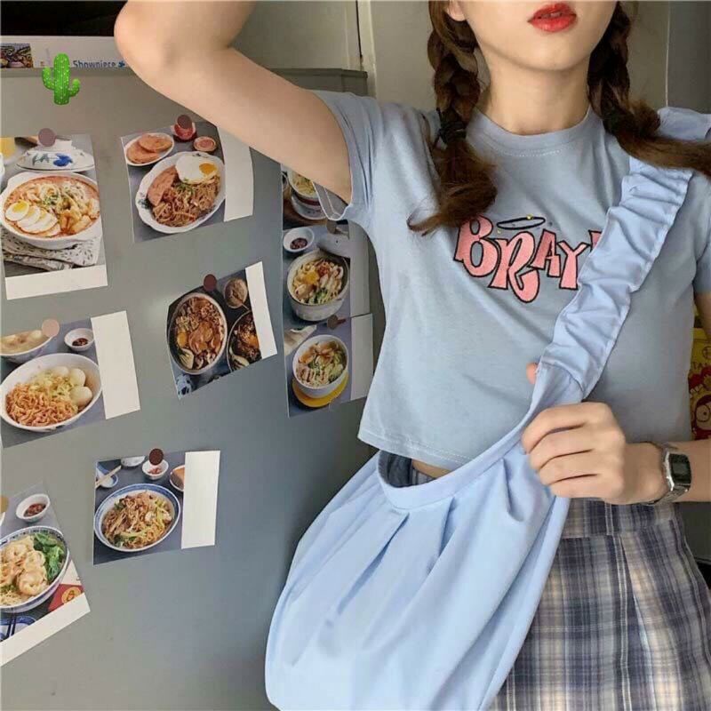 Áo croptop borip chữ hồng xinh