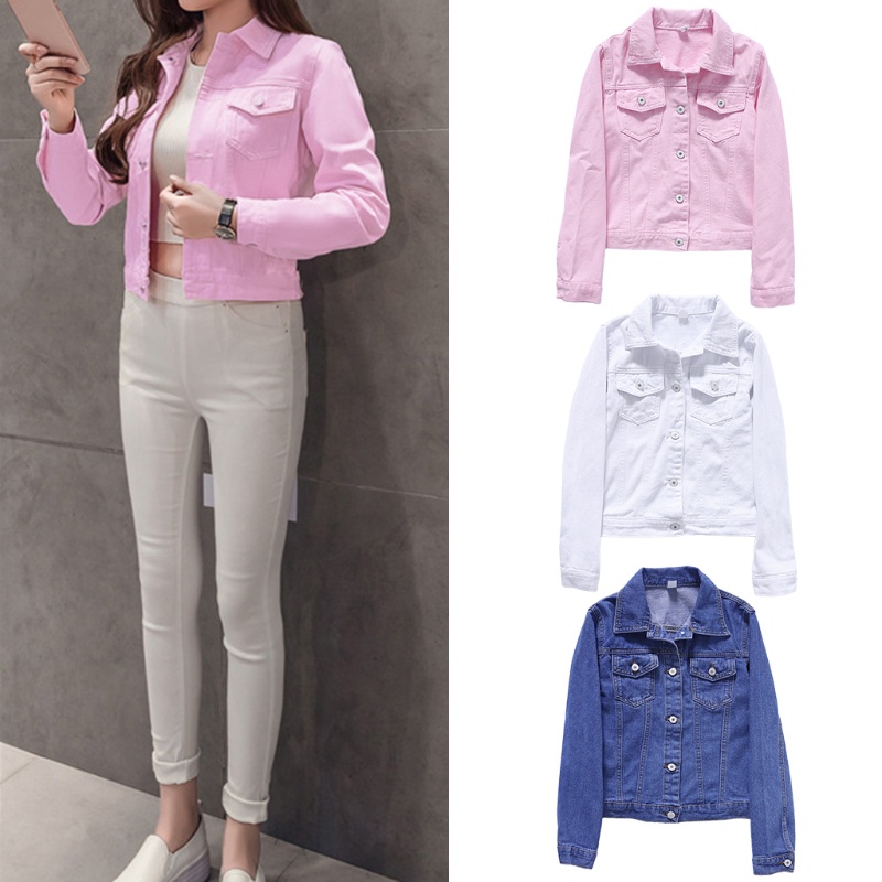 Áo Khoác Denim Tay Dài Kiểu Dáng Trẻ Trung Năng Động Cho Nữ