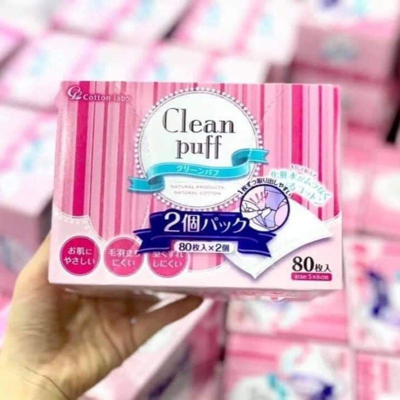 Bông tẩy trang Clean Puff Nội địa Nhật 80 miếng