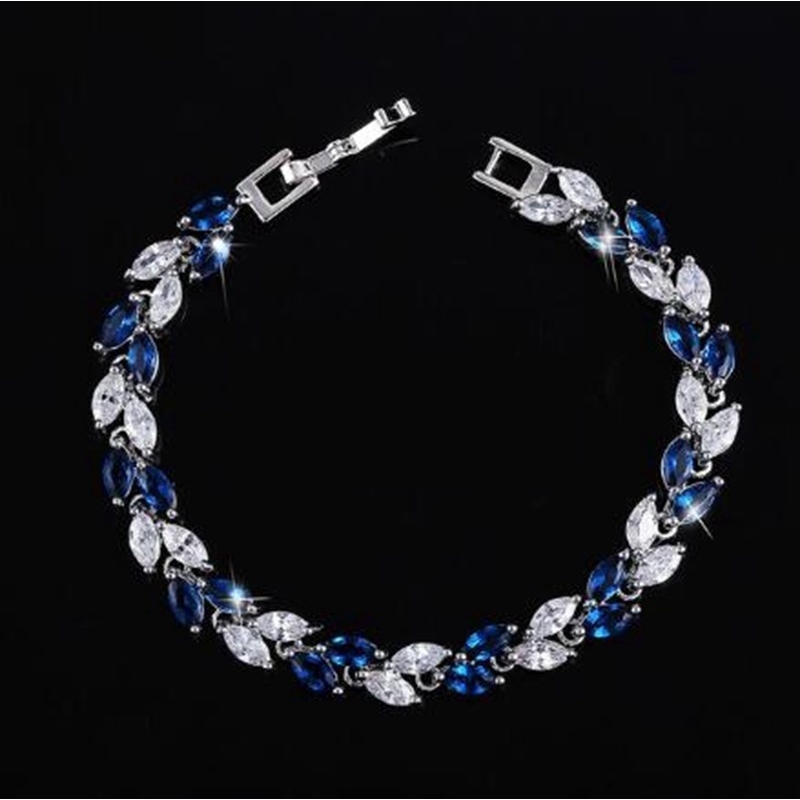 Vòng tay bạc đính đá zircon hình chiếc lá dành cho nữ