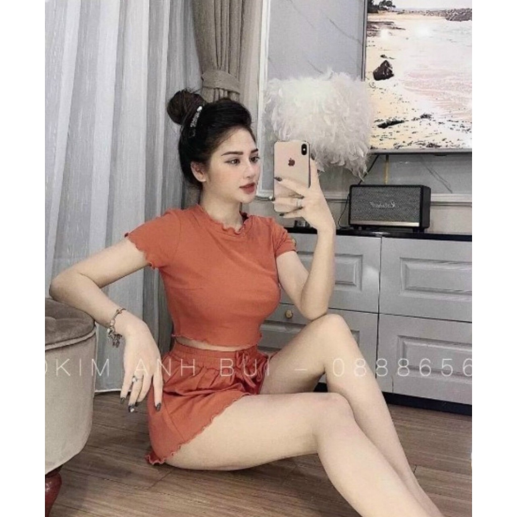 [9.9 Sales Freeship] Set bộ thun trơn basic, set đùi áo cổ tròn croptop quần sooc, bộ đùi trơn màu mặc nhà, đi chơi xinh