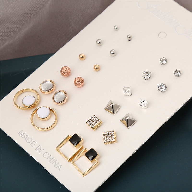 Set 12 đôi bông tai hợp kim hình trăng / hành tinh / bông tuyết đính đá thời trang cho nữ