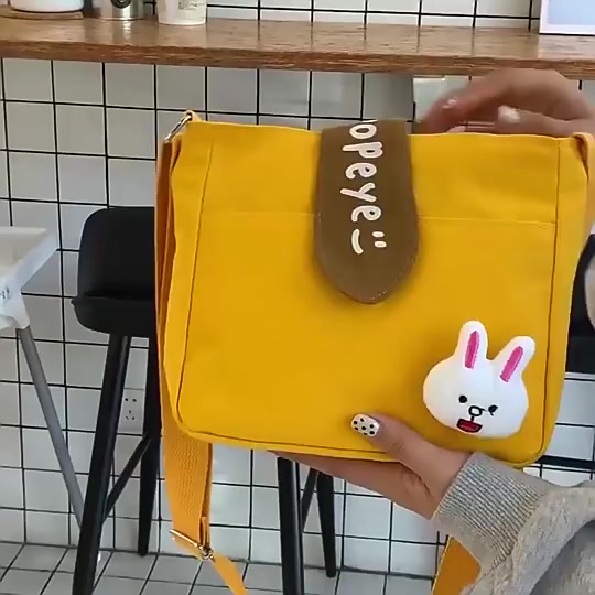 Túi Vải Canvas Đeo Chéo Kèm Thú Cưng Dễ Thương