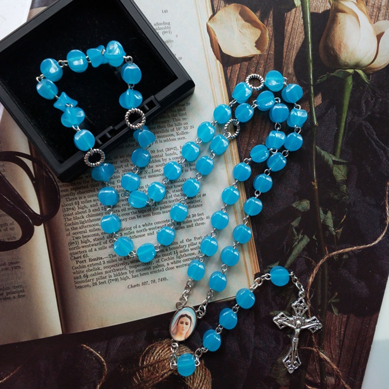 Chuỗi Hạt Đeo Cổ Bằng Thủy Tinh Hình Chữ Thập Thời Trang