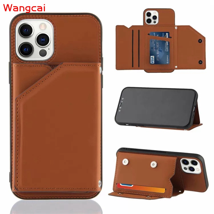 Ốp điện thoại da có ví đựng thẻ và giá đỡ màu trơn thích hợp cho iPhone 12 11 Pro Max XS Max XR X