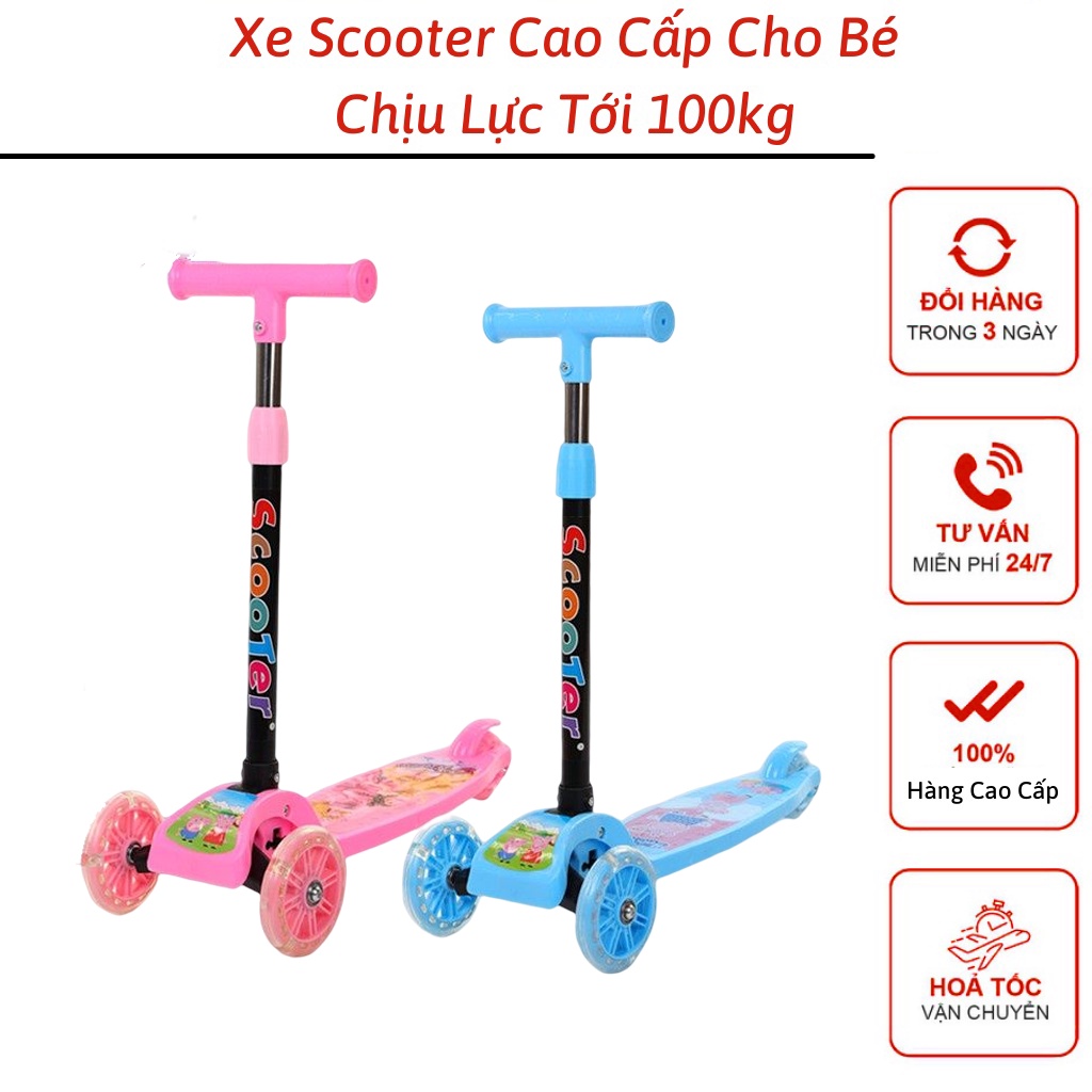Xe Scooter Cao Cấp Cho Bé 2-8 Tuổi 3 Bánh Có Đèn LED Gấp Gọn Bền Đẹp