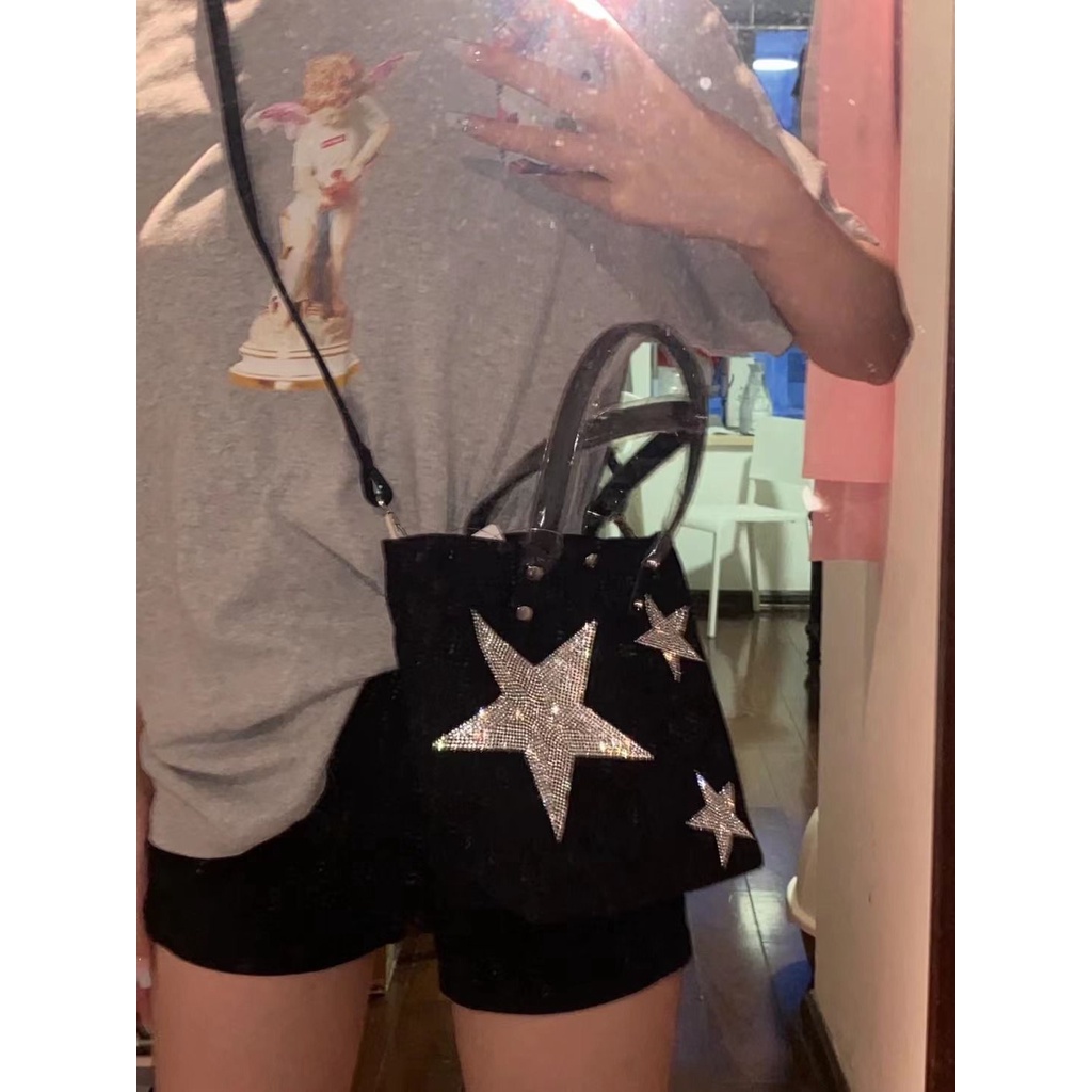 Ngôi Sao Năm Cánh Túi Xách Canvas Đính Kim Cương Lấp Lánh Siêu Sáng Nhiều Phương Pháp Nóng Bỏng Y2K Retro Cho Nữ