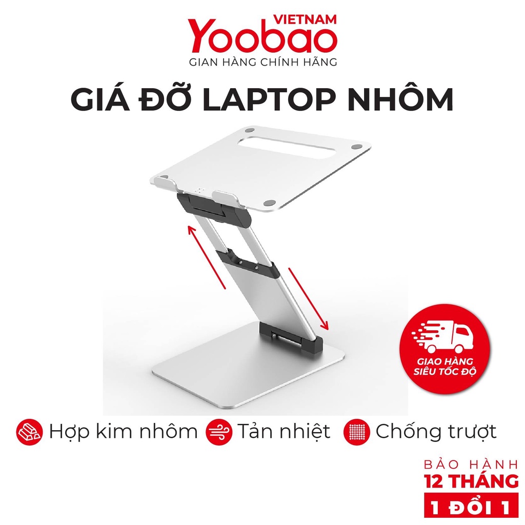 Giá đỡ laptop nhôm Yoobao PB-03 Điều chỉnh độ cao Tản nhiệt laptop - Hàng phân phối chính hãng Bảo hành 12 tháng 1 đổi 1