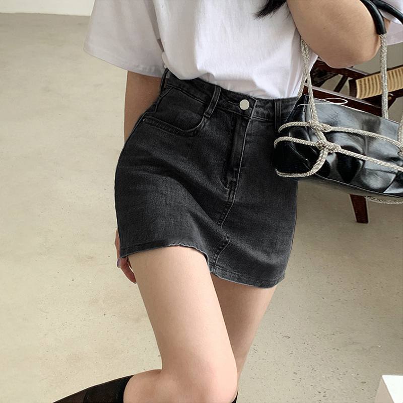 COZOK Váy Ngắn Lưng Cao Bằng Vải Denim Kiểu Dáng Đơn Giản Hợp Thời Trang